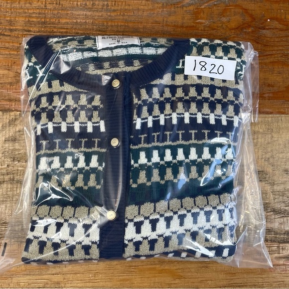 Vintage Alfred Dunner Button Up Sweater Cardigan Med petite Striped Geometric - Picture 8 of 8